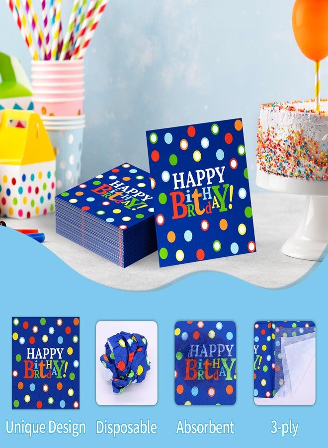 DYLIVeS Blue and Rainbow Dots Happy Birthday Party Napkins, Colorful Dots Birthday Paper Dinner Napkins for Luncheon Cocktail Birthday Party Decorations Rainbow Birthday Party Supplies, 50 Pack, 3-Ply - Image 3